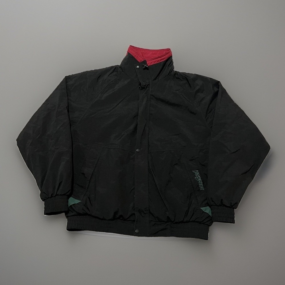 Vintage 90s JanSport Mens Black Lightweight Windbreaker Bomber Jacket Size M